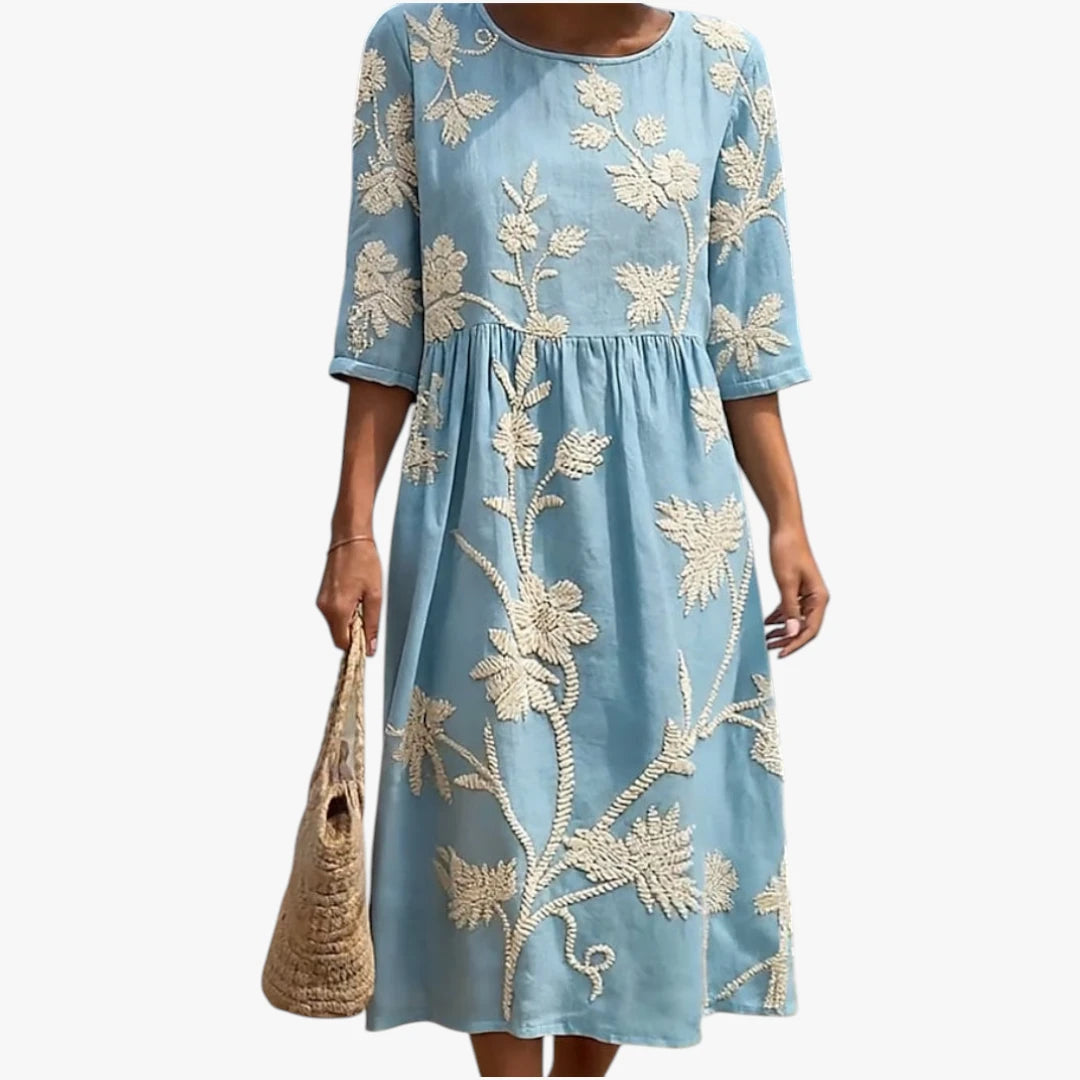 Dame Løs  Midi Sommerkjole med Blomster