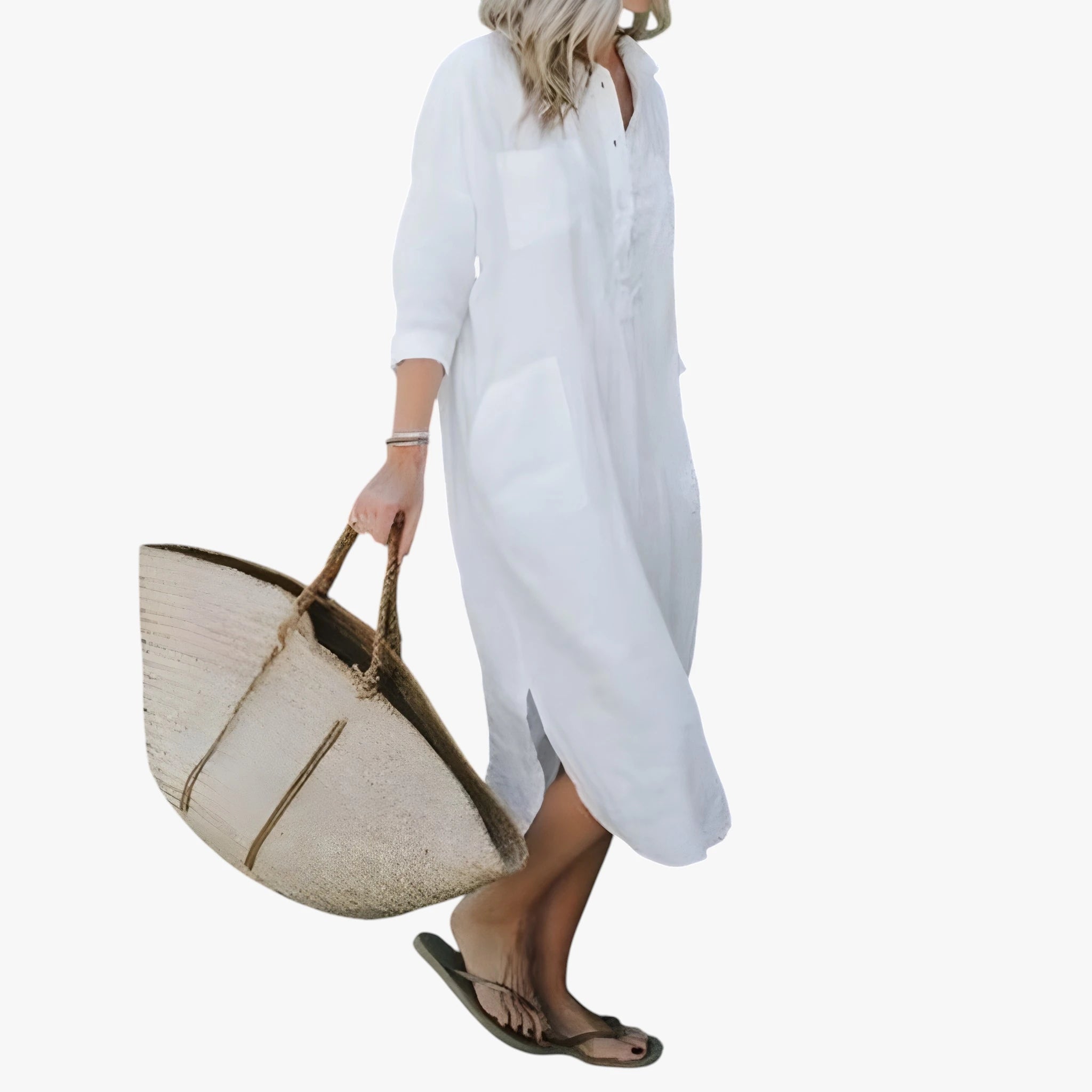 Dame Løs Midi Sommerkjole med Lange Ærmer