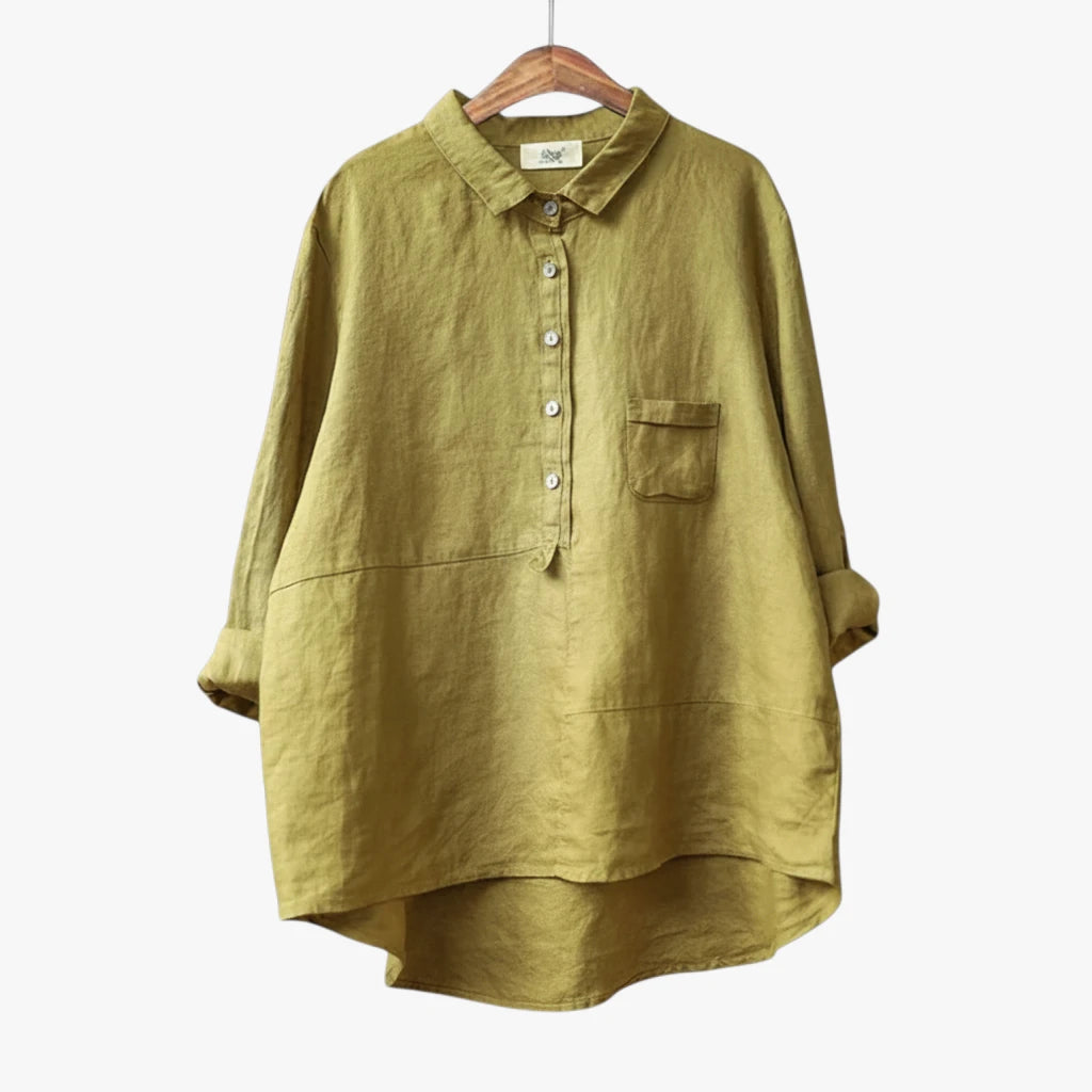 Dame Løs Sommerbluse med Langærmet Design og Lomme
