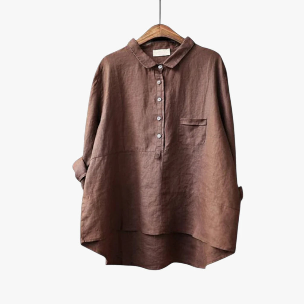 Dame Løs Sommerbluse med Langærmet Design og Lomme