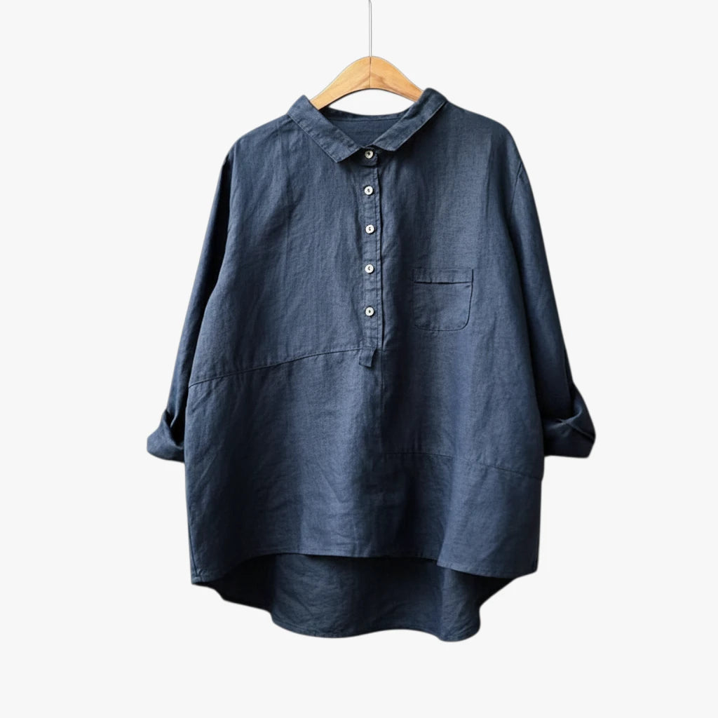 Dame Løs Sommerbluse med Langærmet Design og Lomme