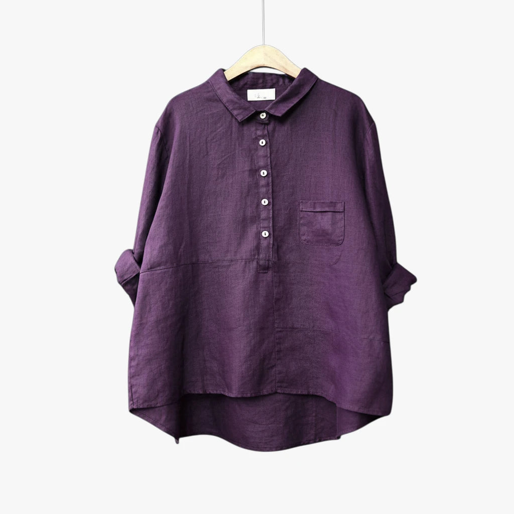 Dame Løs Sommerbluse med Langærmet Design og Lomme