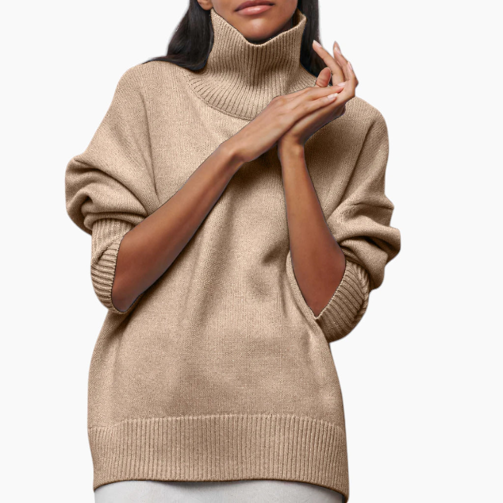 Dame Løs Sweater med Rullekrave