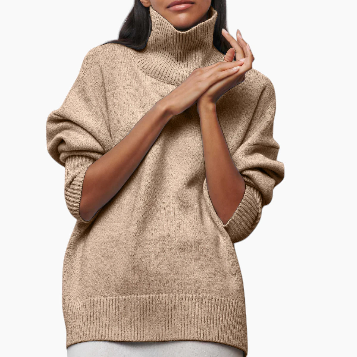 Dame Løs Sweater med Rullekrave