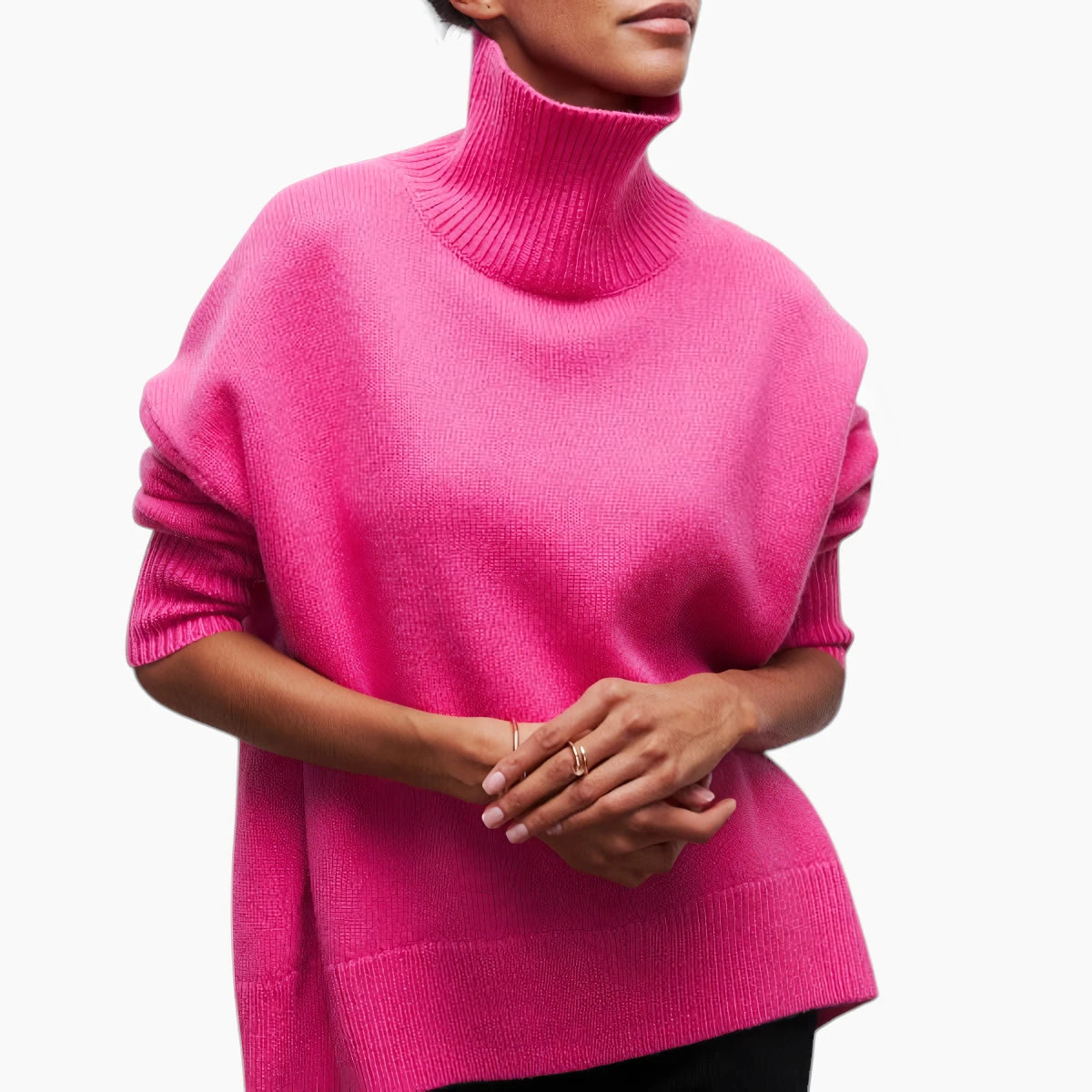 Dame Løs Sweater med Rullekrave