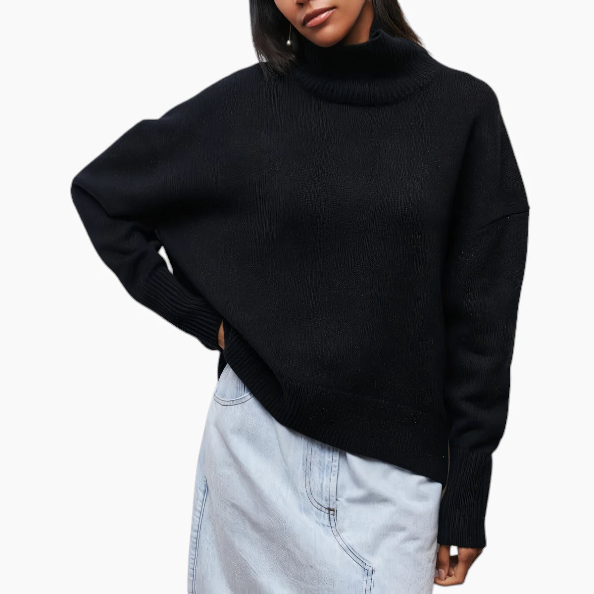 Dame Løs Sweater med Rullekrave