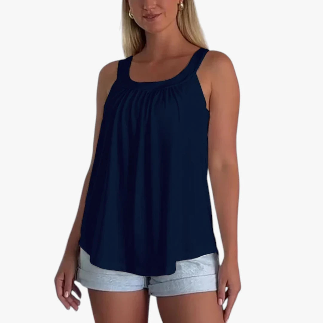 Dame Løs Tank Top med Indbygget Top og Rund Hals