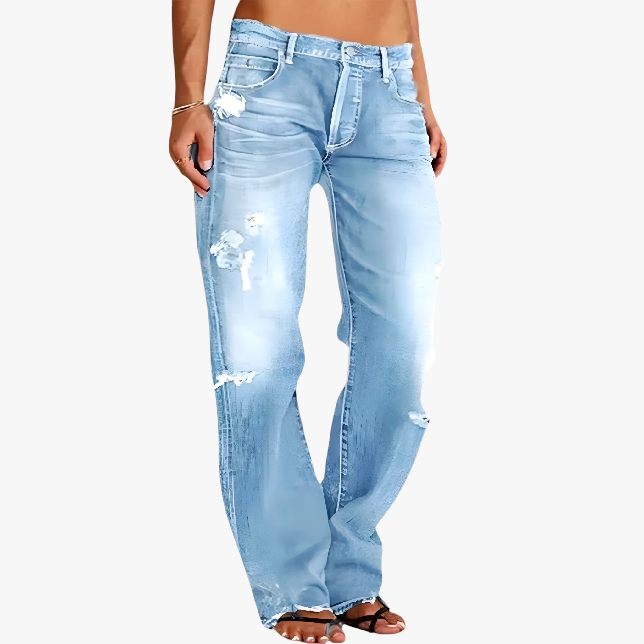 Dame Løse Jeans med Huller og Vidde