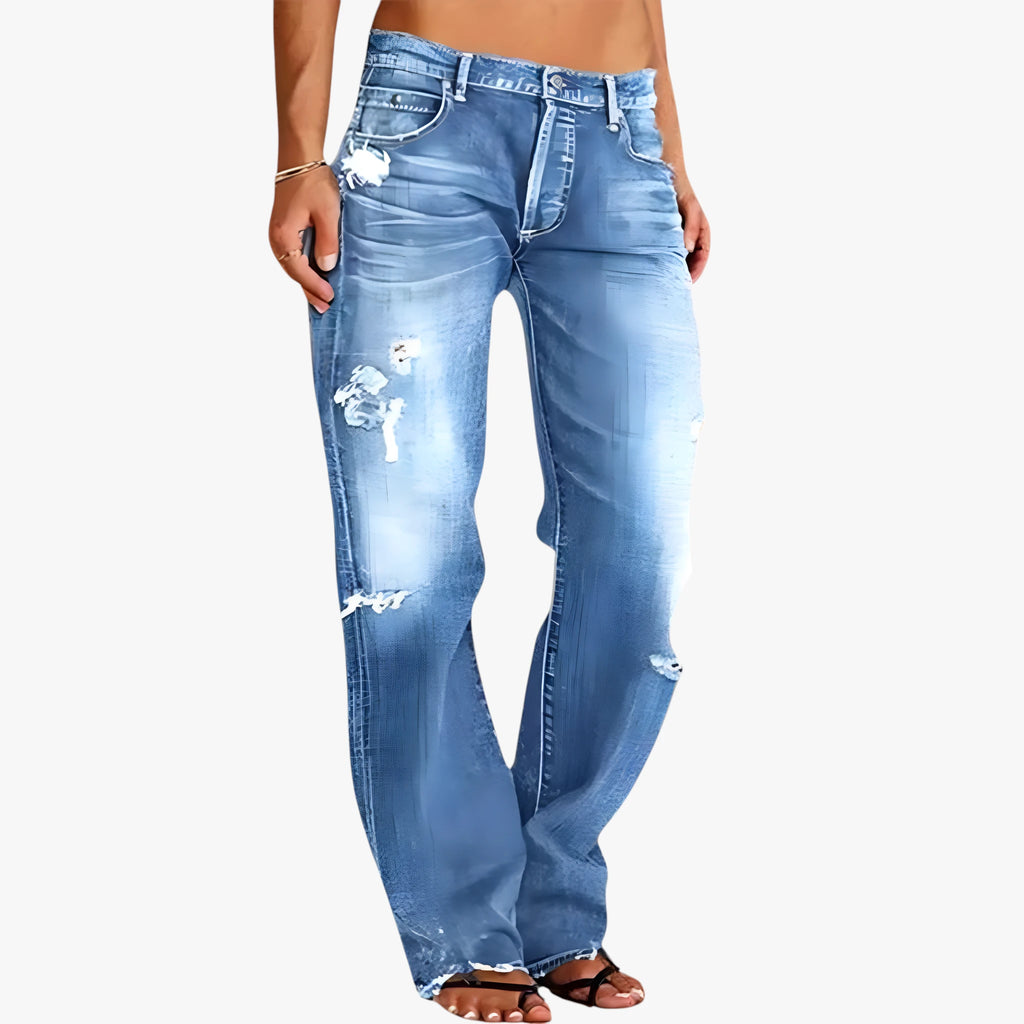 Dame Løse Jeans med Huller og Vidde