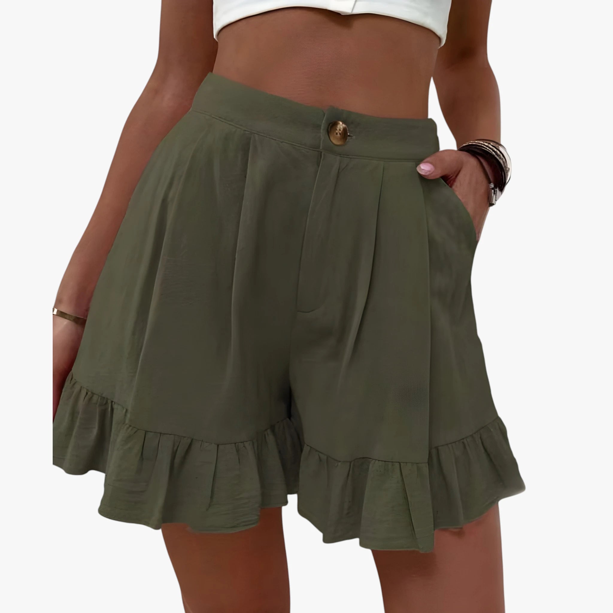 Dame Løse Shorts med Lommer og Knapper