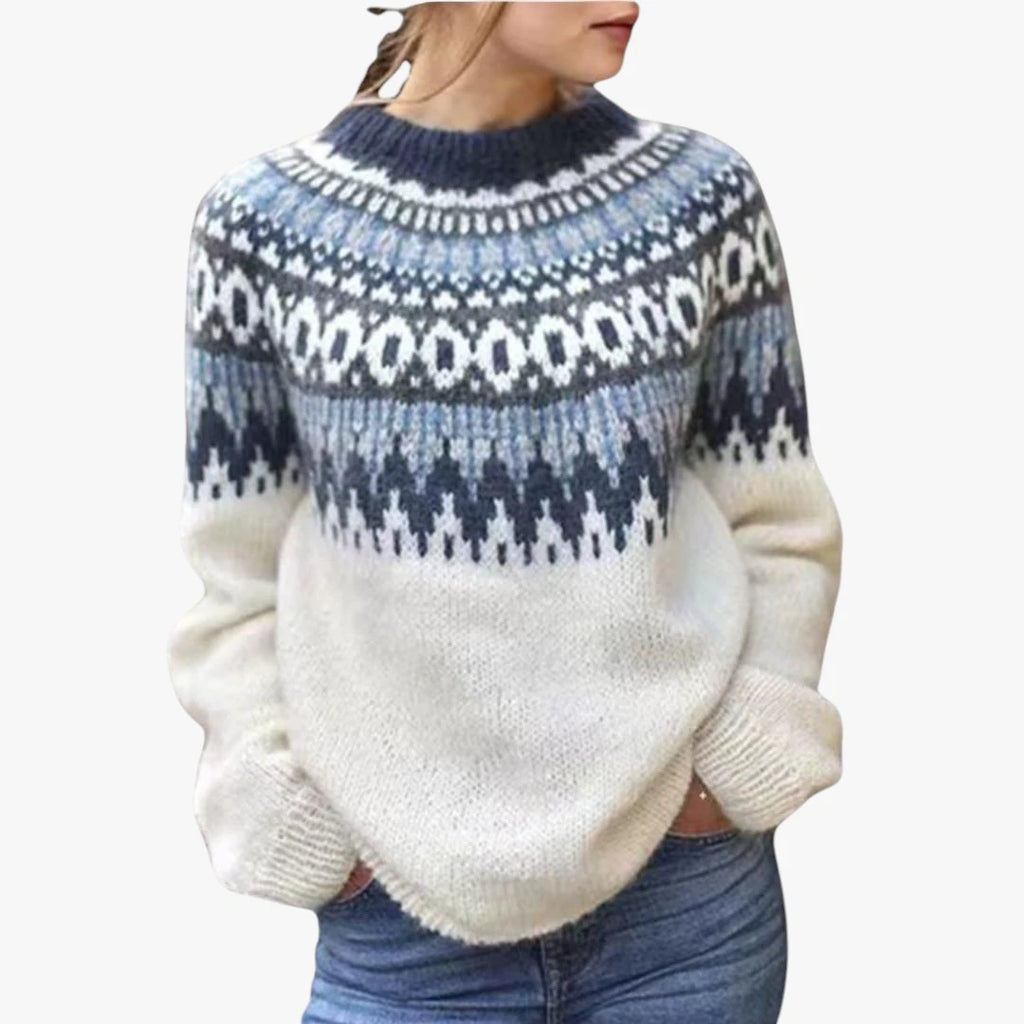Dame Oversize Islandsk Sweater med Rund Hals
