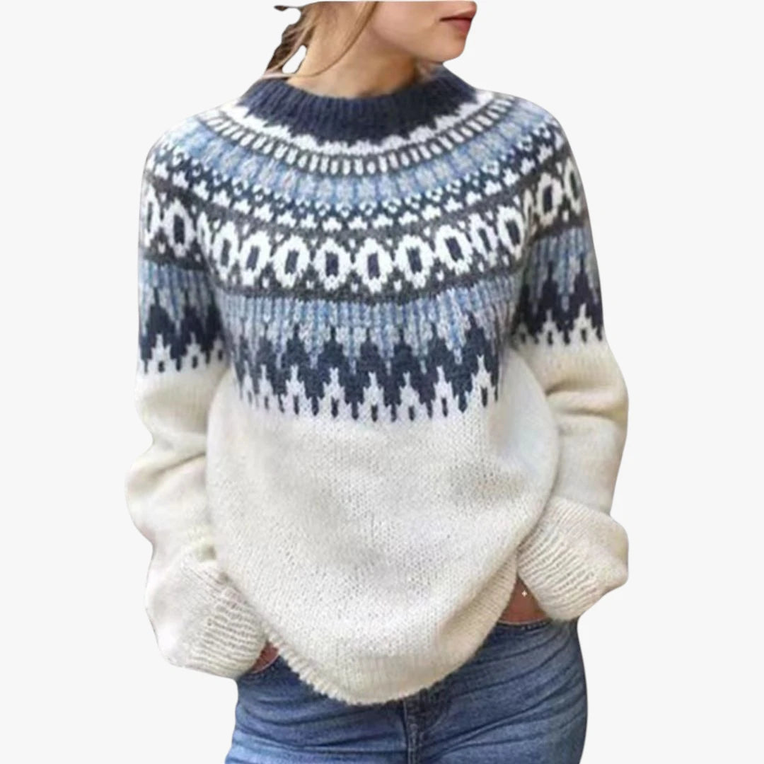 Dame Oversize Islandsk Sweater med Rund Hals