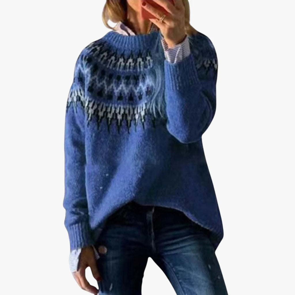 Dame Oversize Islandsk Sweater med Rund Hals