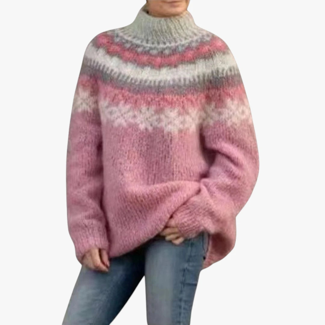 Dame Oversize Islandsk Sweater med Rund Hals