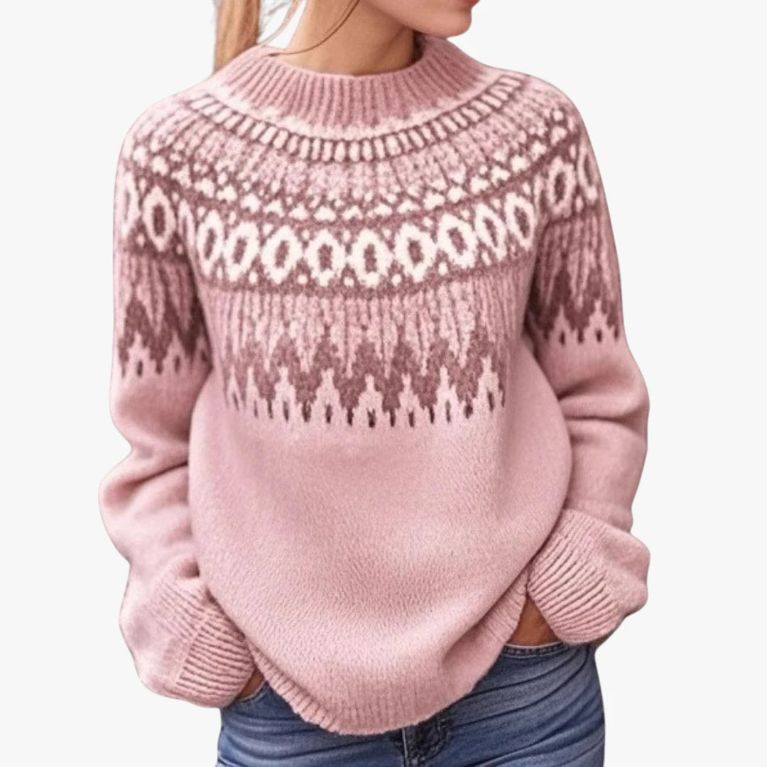 Dame Oversize Islandsk Sweater med Rund Hals