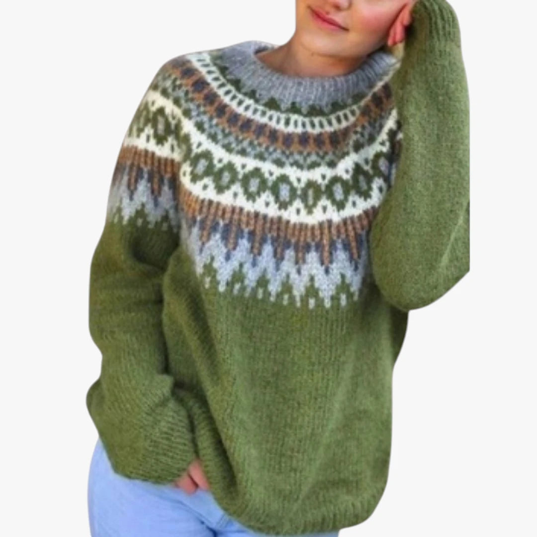 Dame Oversize Islandsk Sweater med Rund Hals