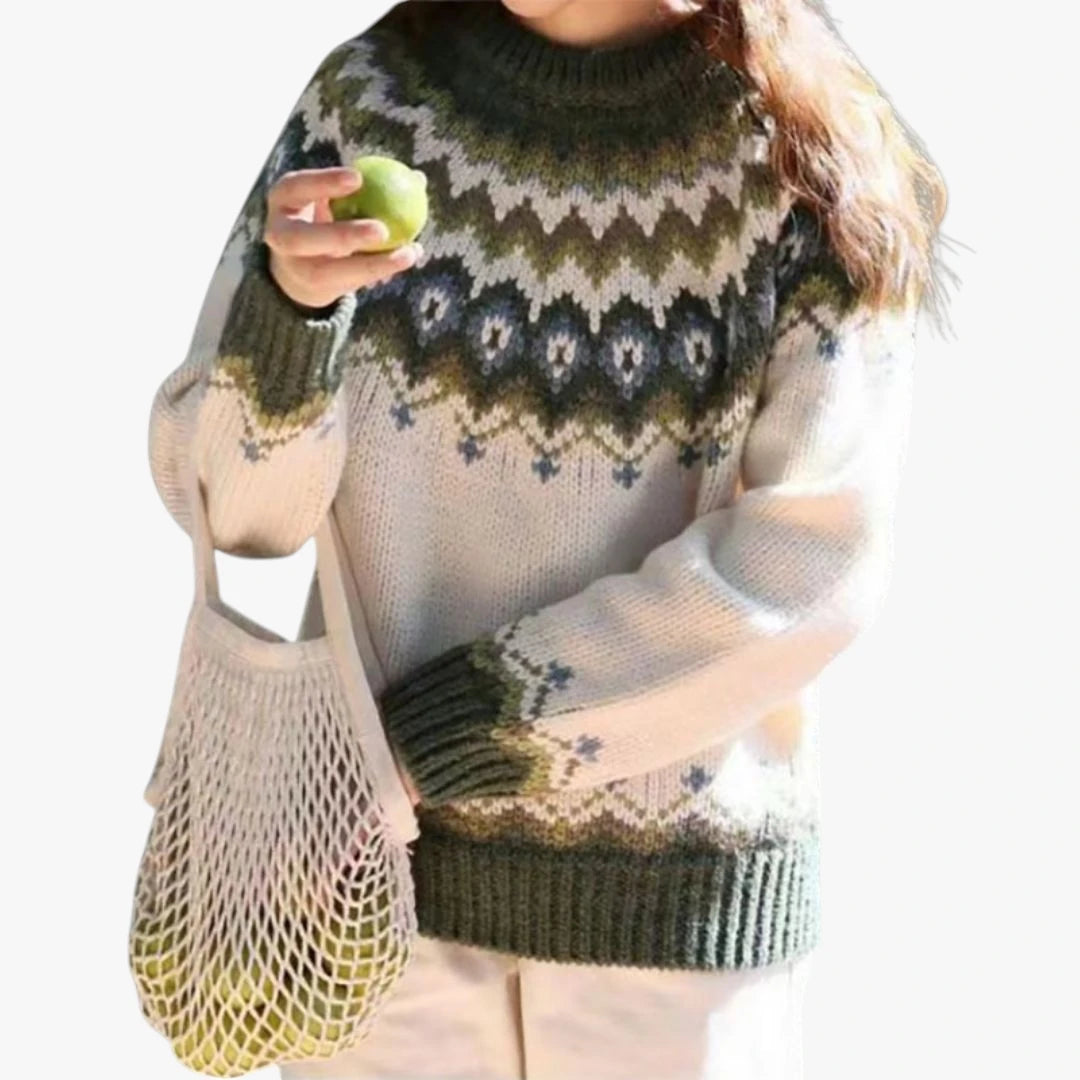 Dame Oversize Islandsk Sweater med Rund Hals