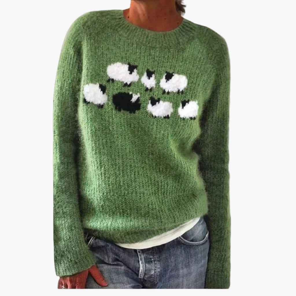 Dame Oversize Islandsks Sweater med Bred Rund Hals
