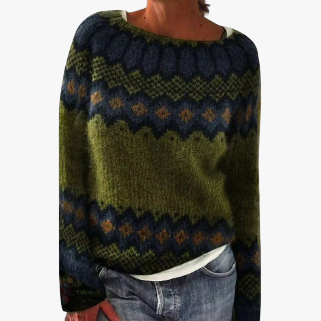 Dame Oversize Islandsks Sweater med Bred Rund Hals