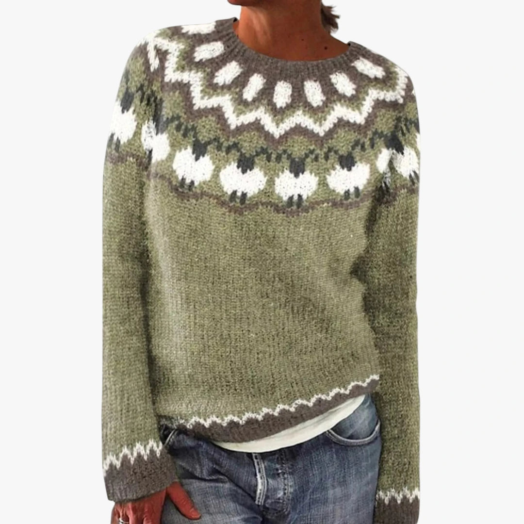 Dame Oversize Islandsks Sweater med Bred Rund Hals