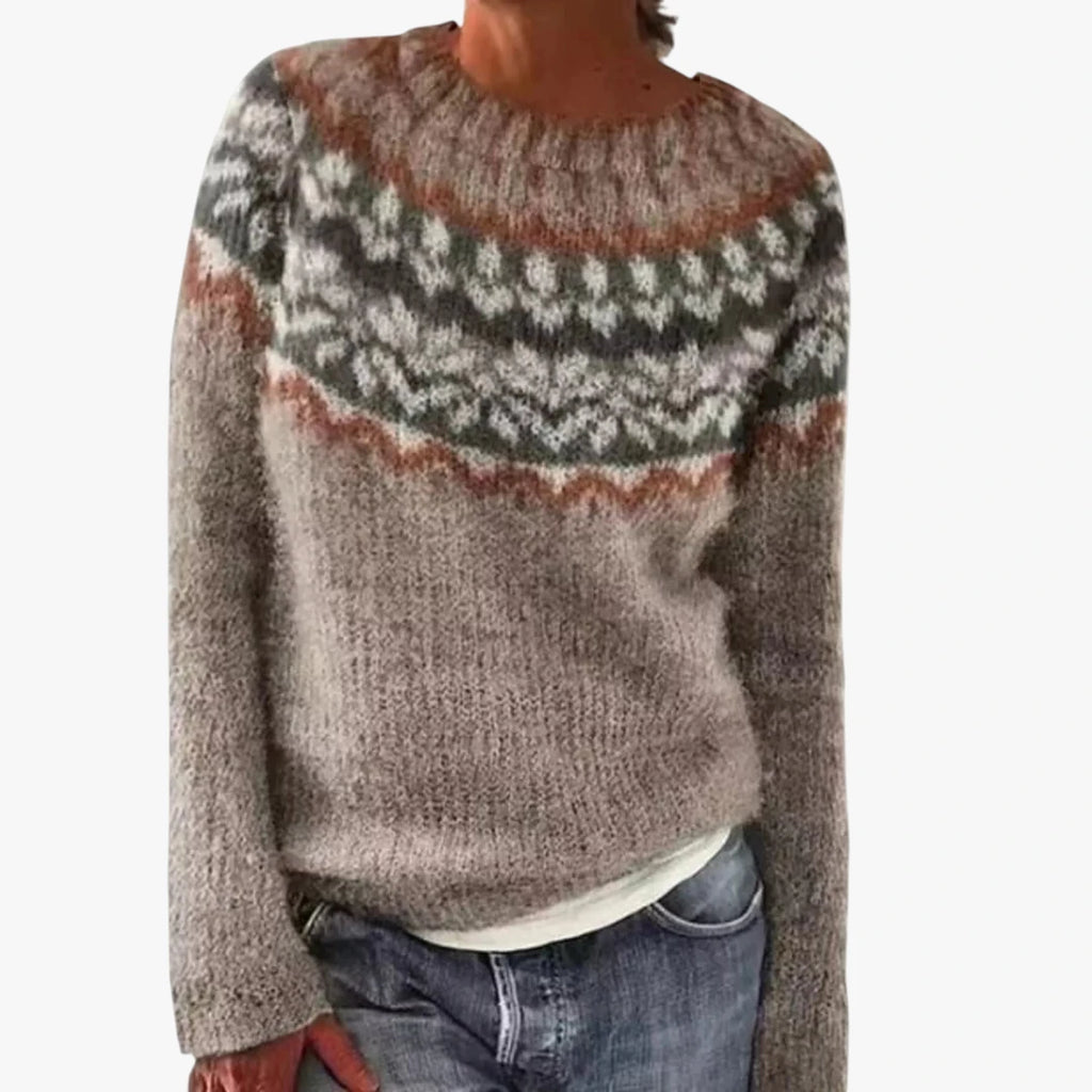 Dame Oversize Islandsks Sweater med Bred Rund Hals