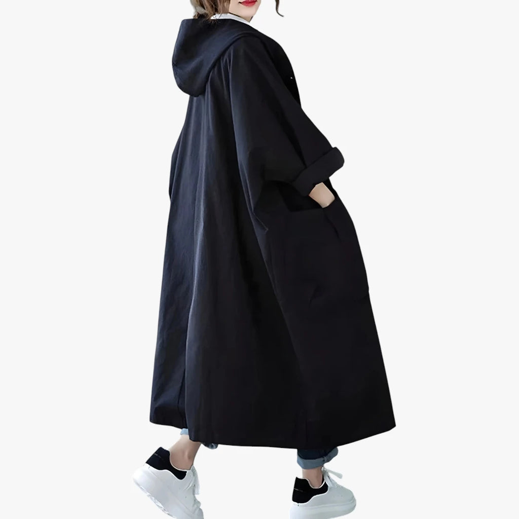 Dame Oversize Lang Frakke med Hætte