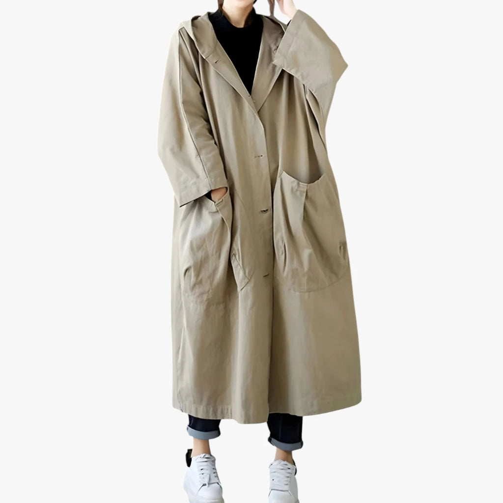 Dame Oversize Lang Frakke med Hætte