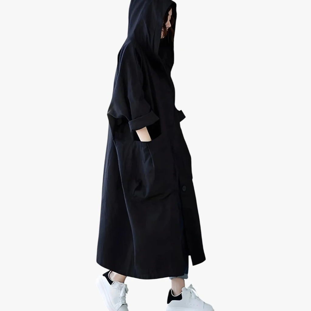 Dame Oversize Lang Frakke med Hætte