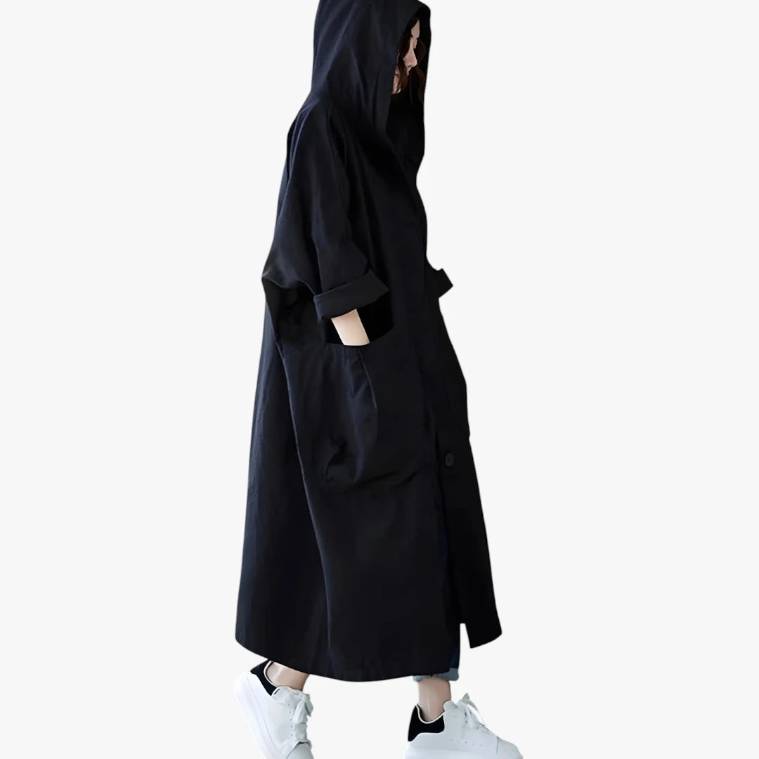 Dame Oversize Lang Frakke med Hætte