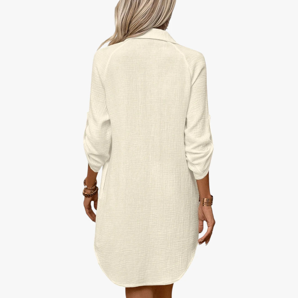 Dame Oversize Midi Sommerkjole med Knapper og Krave