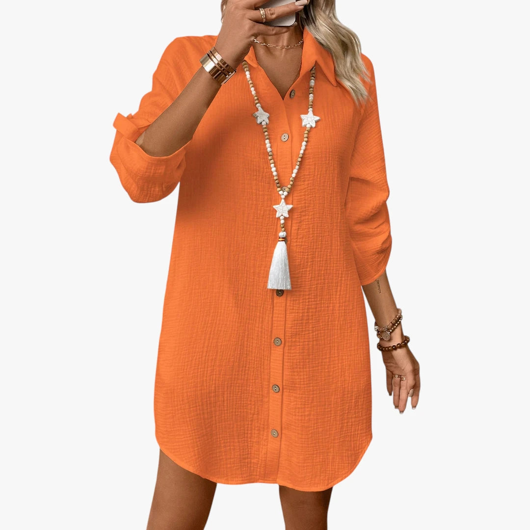 Dame Oversize Midi Sommerkjole med Knapper og Krave