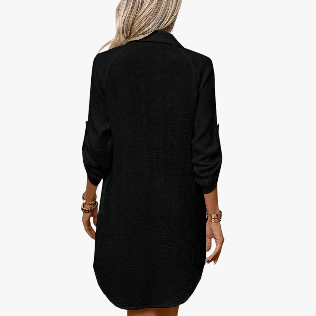 Dame Oversize Midi Sommerkjole med Knapper og Krave