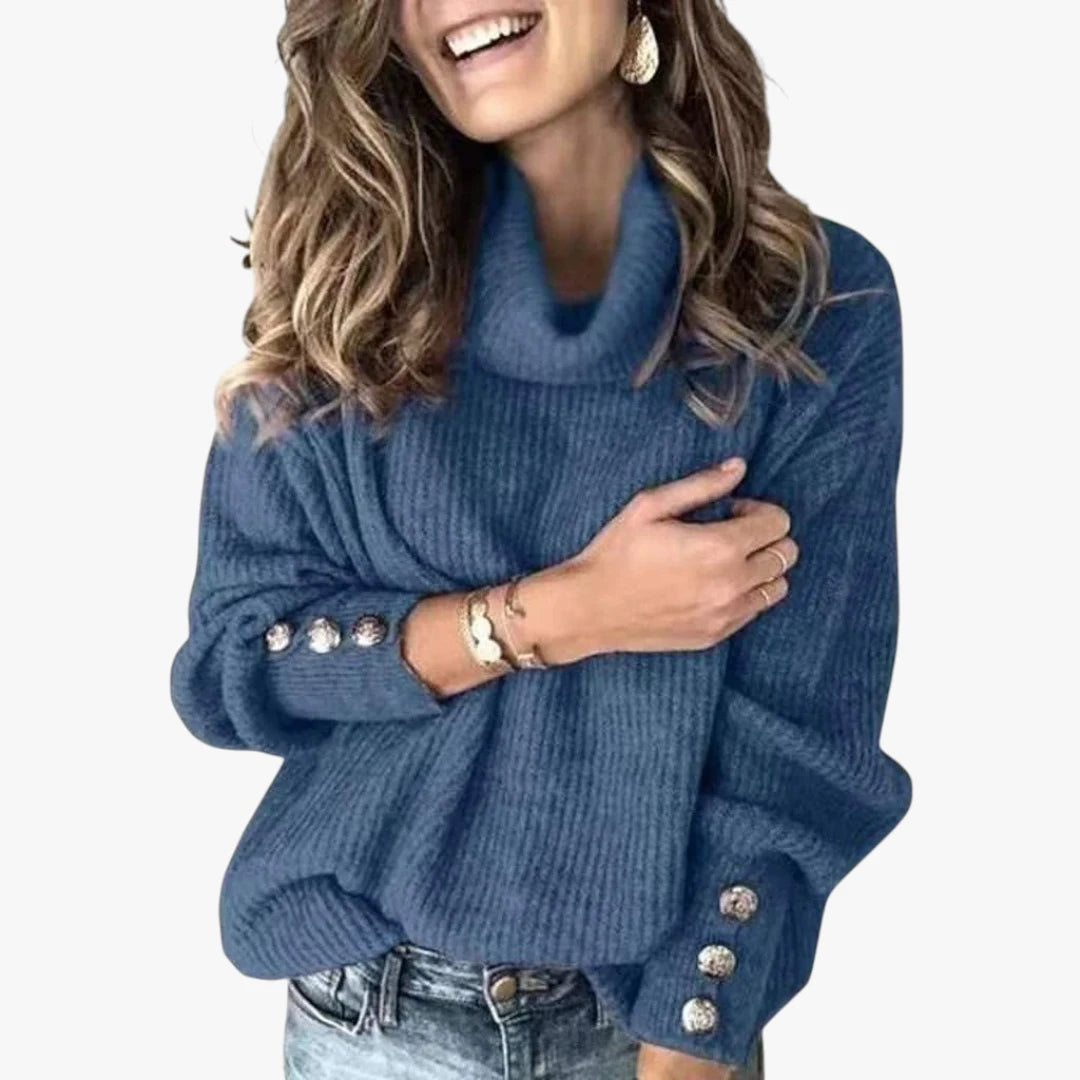 Dame Oversize Rullekrave Sweater med Ballonærmer