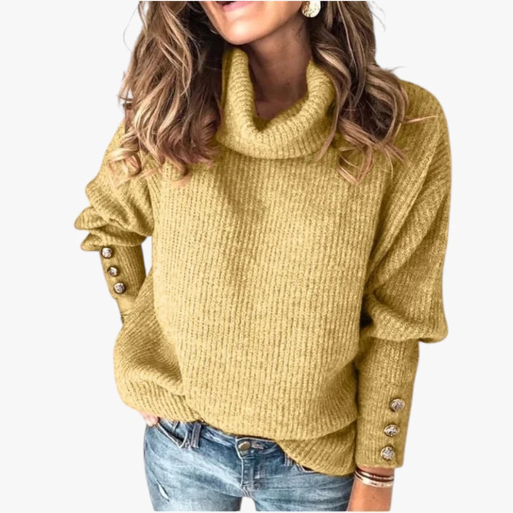 Dame Oversize Rullekrave Sweater med Ballonærmer