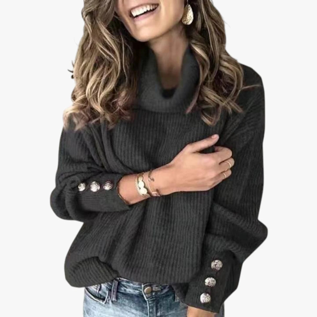 Dame Oversize Rullekrave Sweater med Ballonærmer