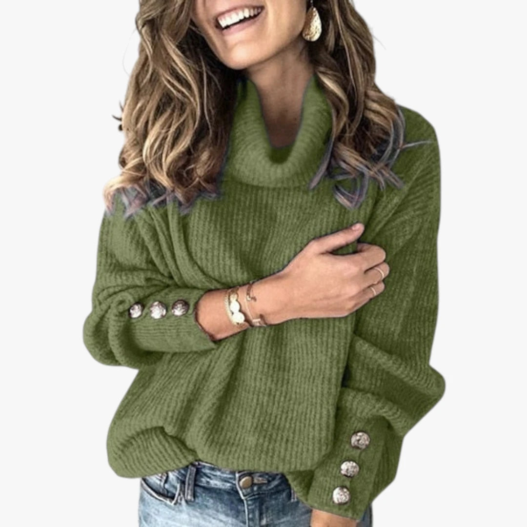 Dame Oversize Rullekrave Sweater med Ballonærmer