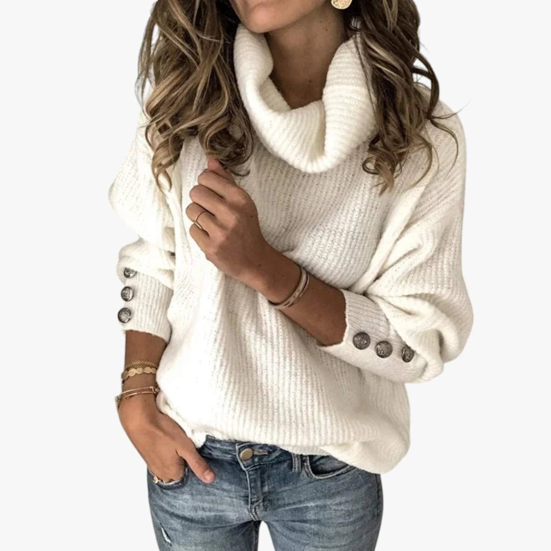 Dame Oversize Rullekrave Sweater med Ballonærmer