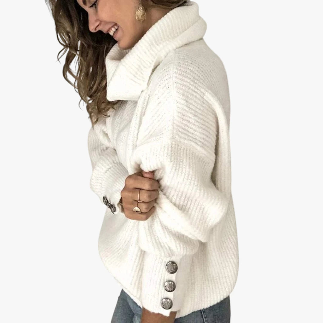 Dame Oversize Rullekrave Sweater med Ballonærmer