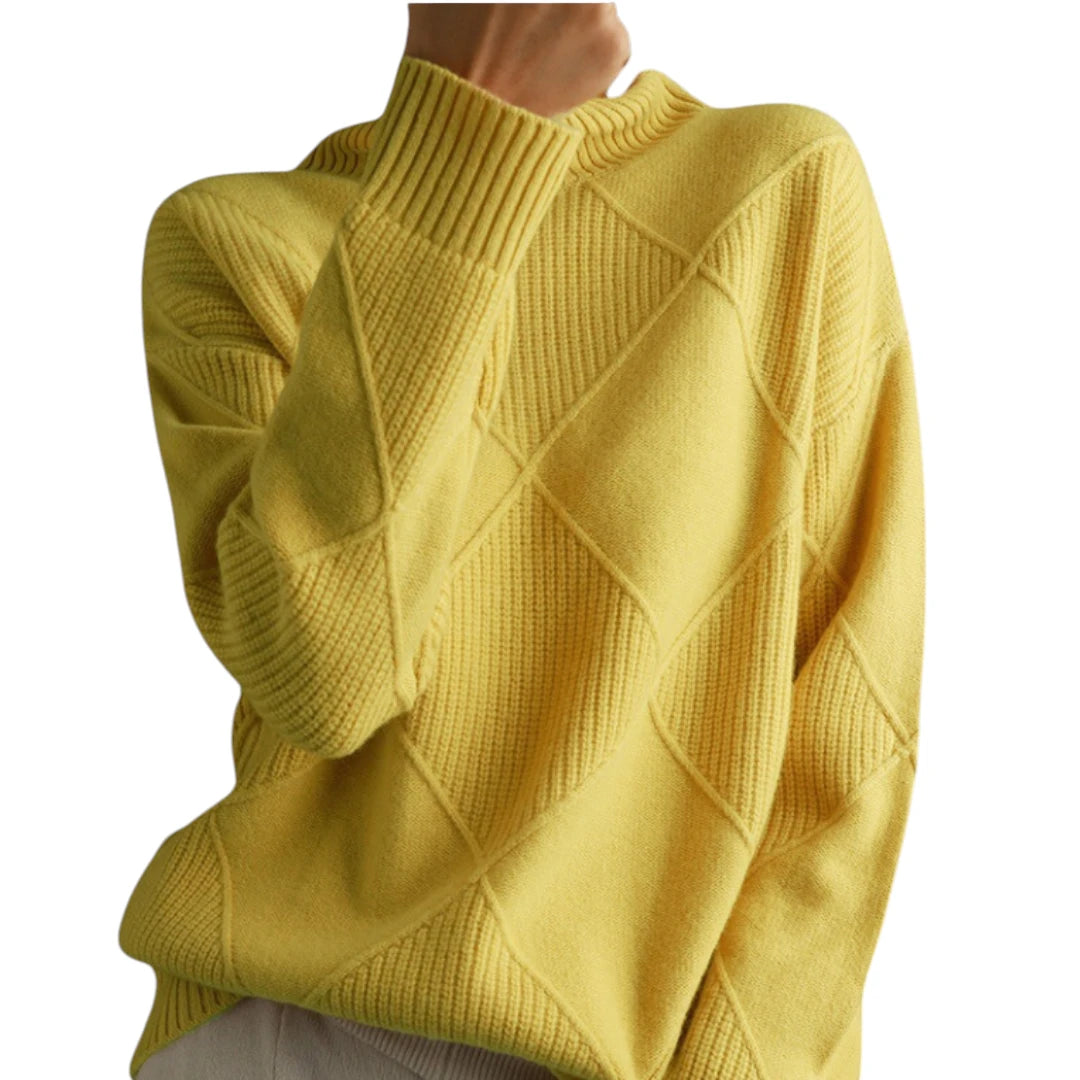 Dame Oversize Rullekrave Sweater med Ribbede Manchetter