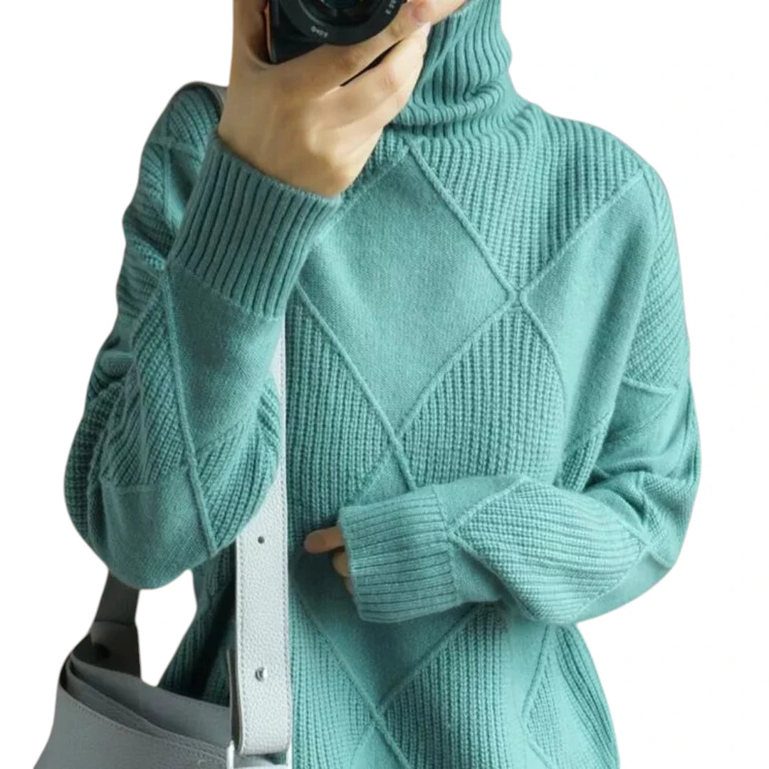 Dame Oversize Rullekrave Sweater med Ribbede Manchetter