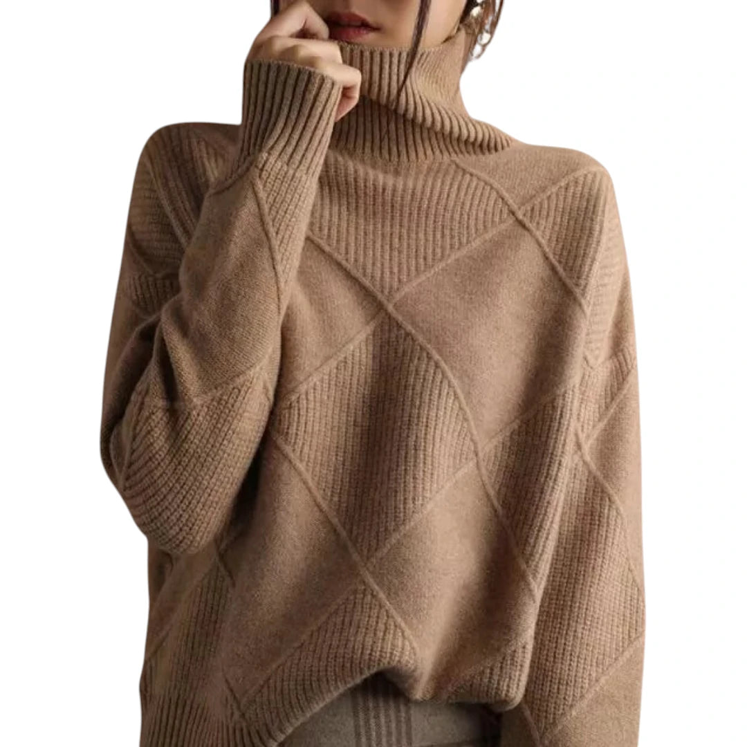 Dame Oversize Rullekrave Sweater med Ribbede Manchetter