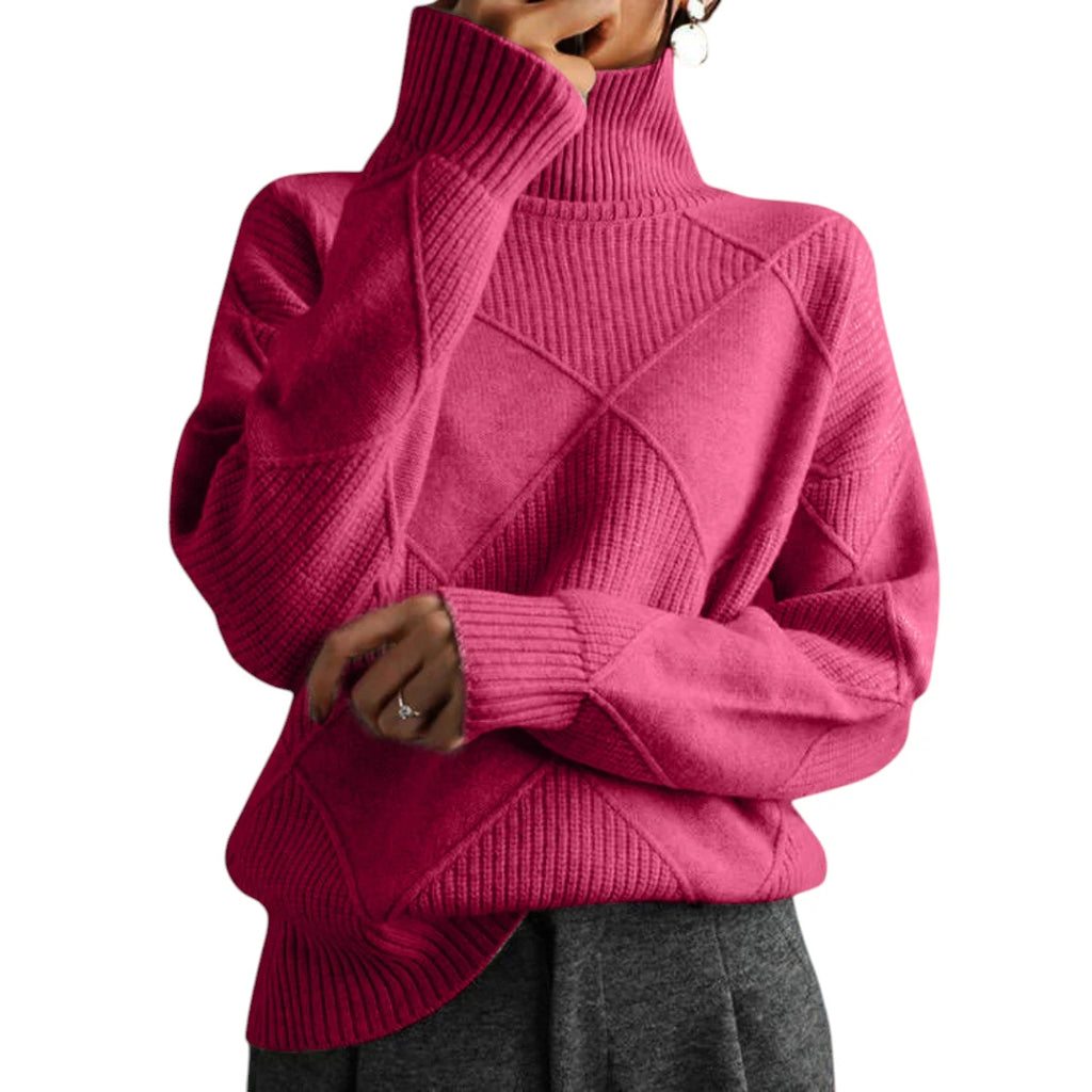 Dame Oversize Rullekrave Sweater med Ribbede Manchetter