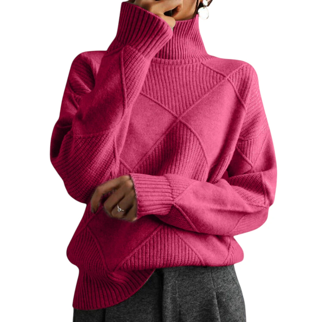 Dame Oversize Rullekrave Sweater med Ribbede Manchetter