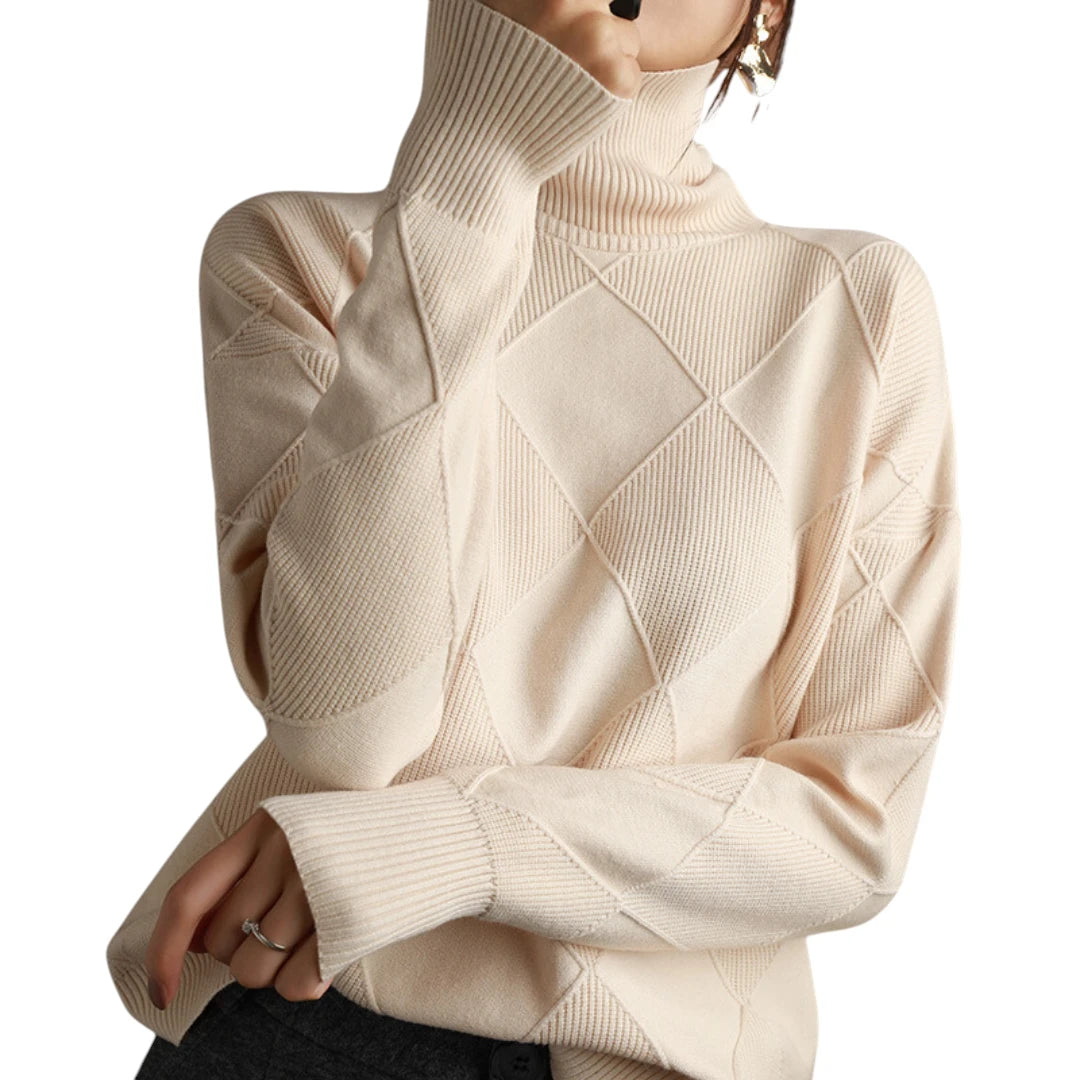 Dame Oversize Rullekrave Sweater med Ribbede Manchetter