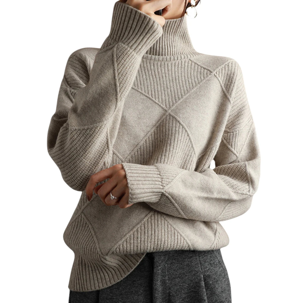 Dame Oversize Rullekrave Sweater med Ribbede Manchetter
