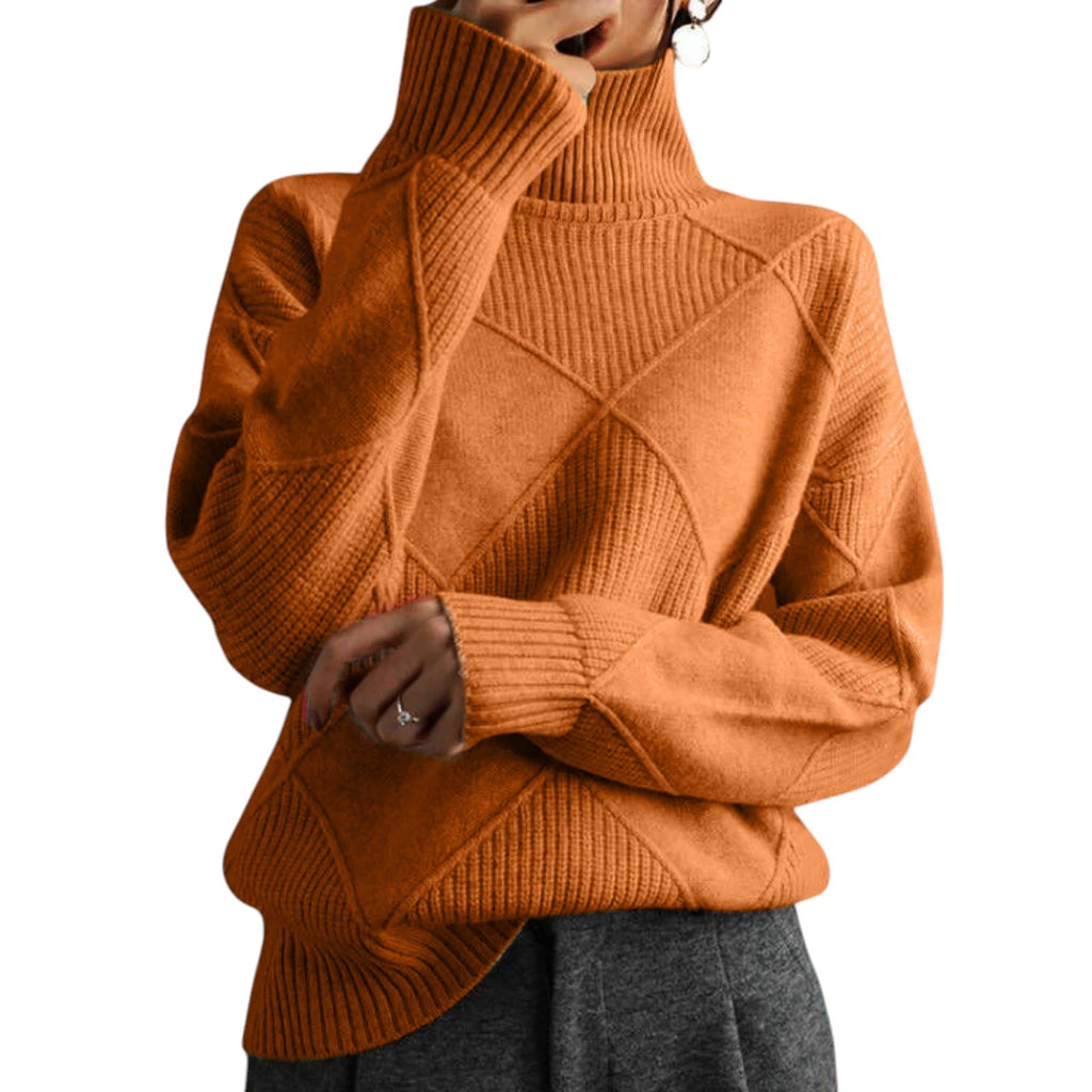 Dame Oversize Rullekrave Sweater med Ribbede Manchetter