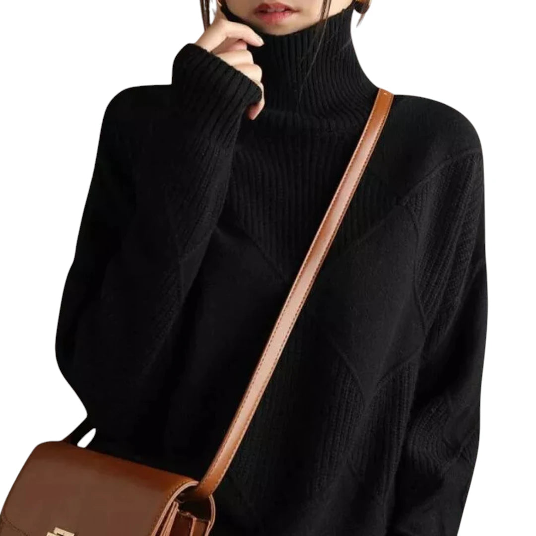 Dame Oversize Rullekrave Sweater med Ribbede Manchetter