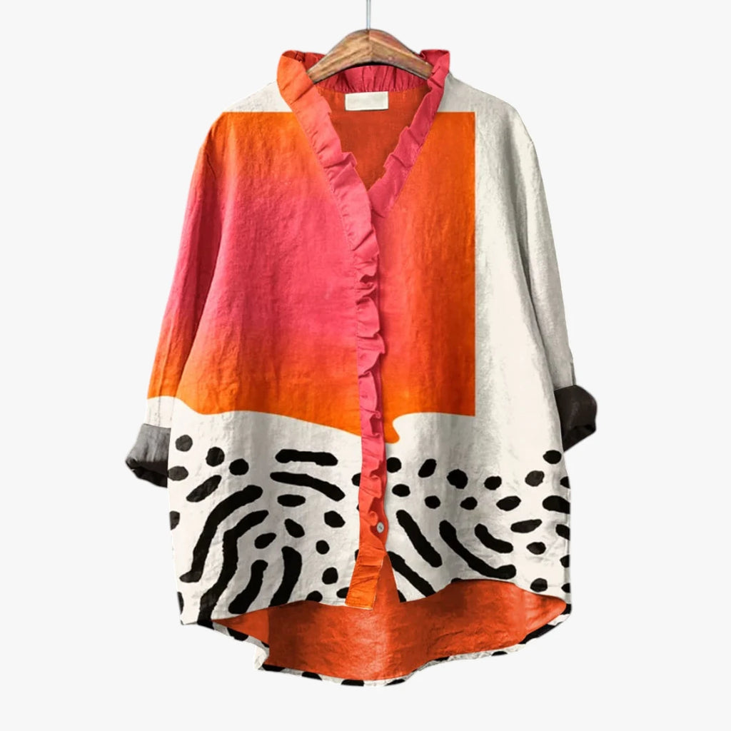 Dame Oversize Sommerbluse med Flæsekrave og Knapper