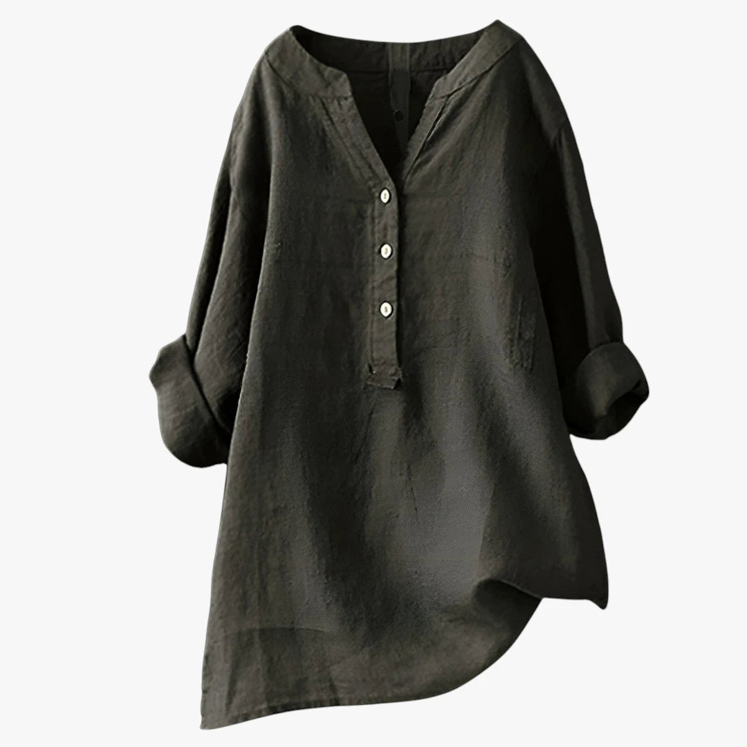 Dame Oversize Sommerbluse med V-Udskæring og Knapper
