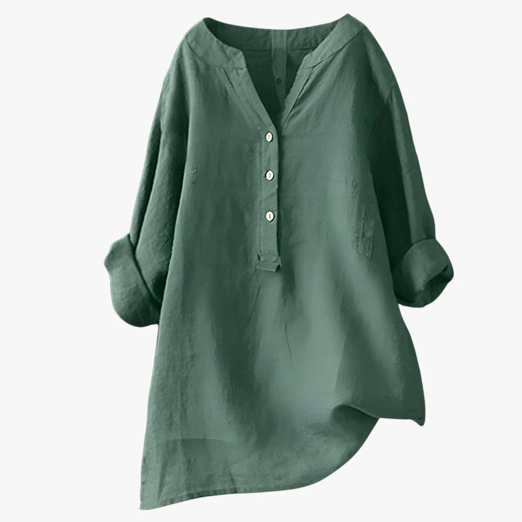 Dame Oversize Sommerbluse med V-Udskæring og Knapper